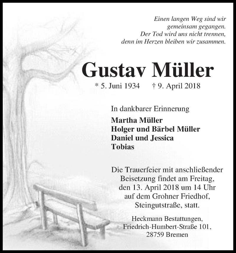 Traueranzeige von Gustav Müller von Die Norddeutsche