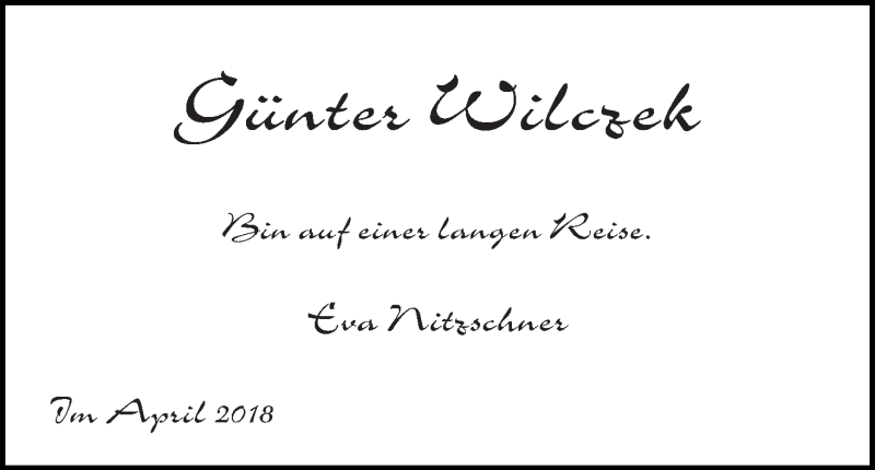 Traueranzeige von Günter Wilczek von WESER-KURIER