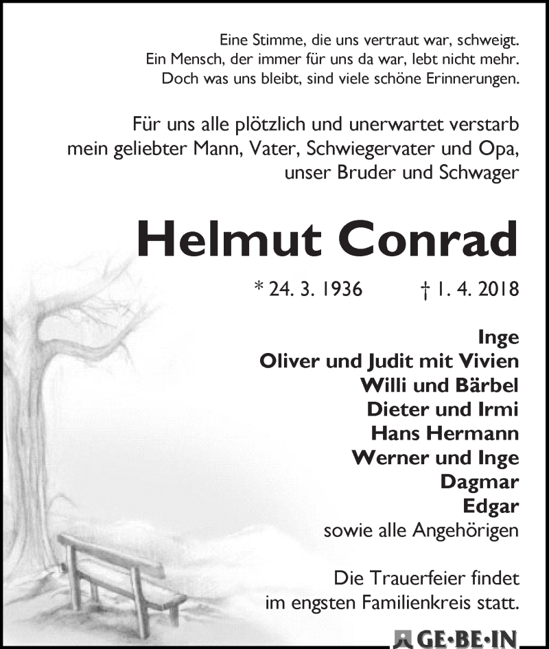 Traueranzeige von Helmut Conrad von WESER-KURIER