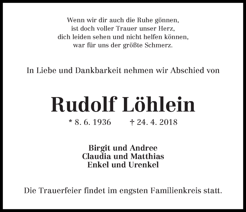Traueranzeige von Rudolf Löhlein von WESER-KURIER