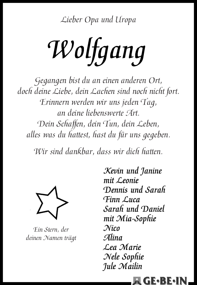 Traueranzeige von Wolfgang Siemer von WESER-KURIER