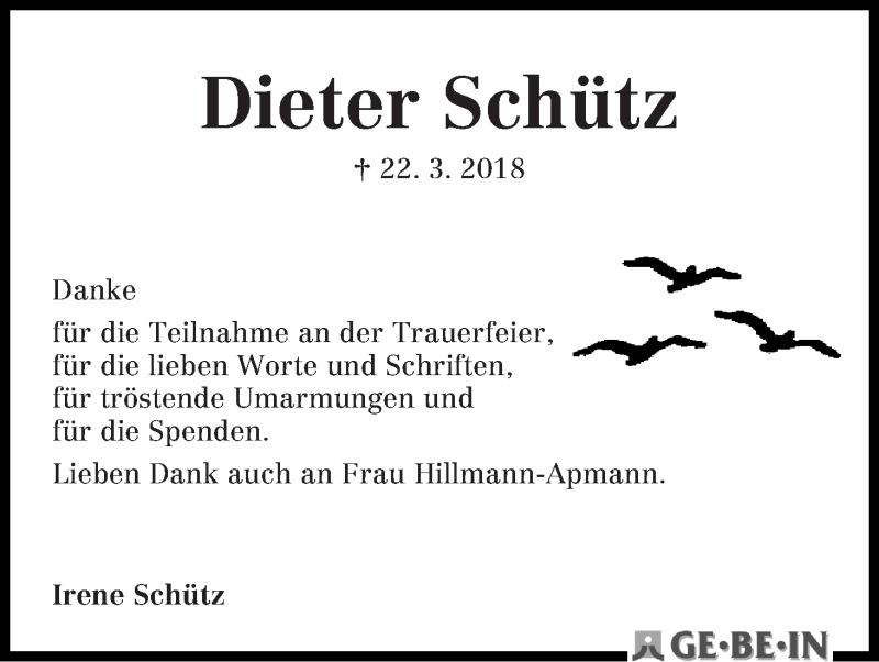 Traueranzeige von Dieter Schütz von WESER-KURIER