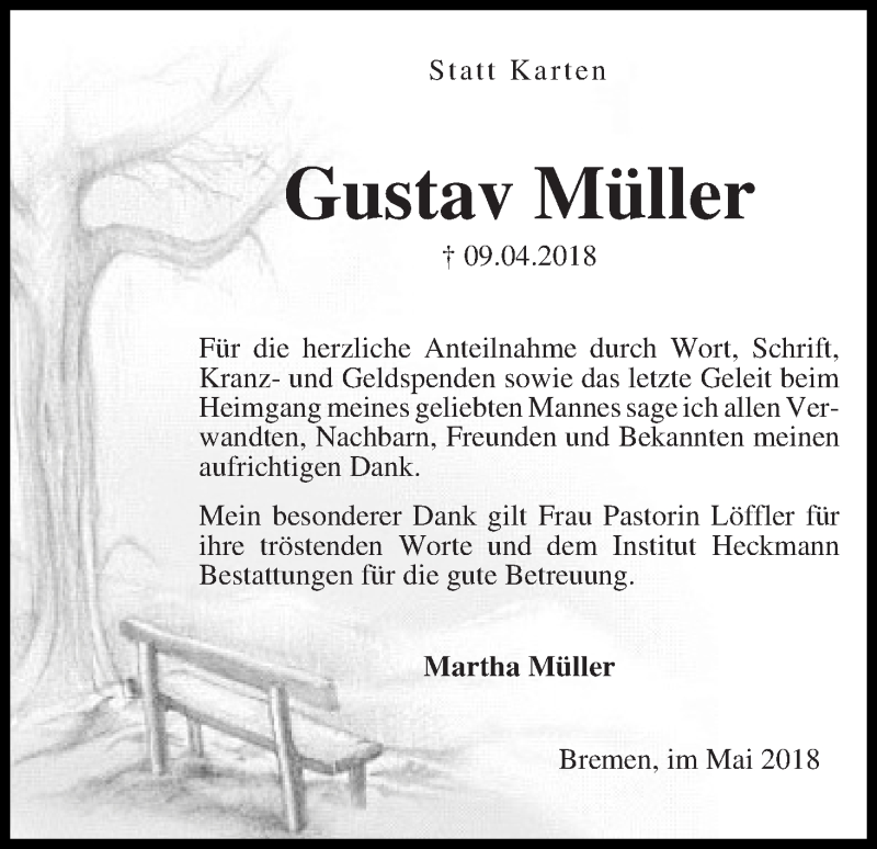 Traueranzeige von Gustav Müller von Die Norddeutsche