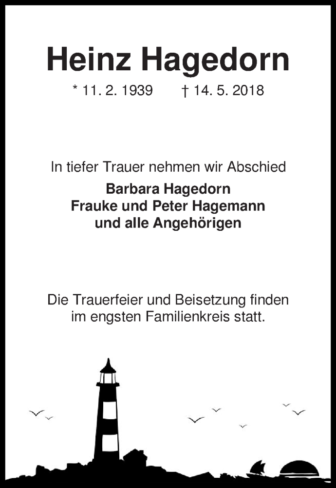 Traueranzeige von Heinz Hagedorn von WESER-KURIER