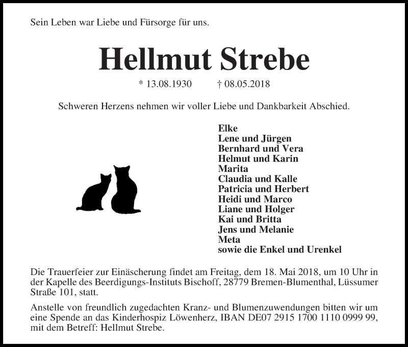 Traueranzeige von Hellmut Strebe von Die Norddeutsche