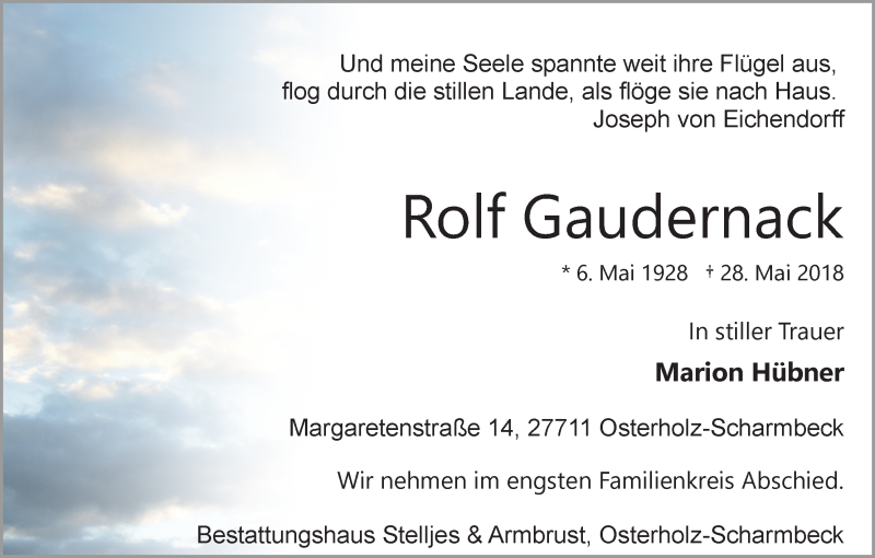 Traueranzeige von Rolf Gaudernack von Osterholzer Kreisblatt