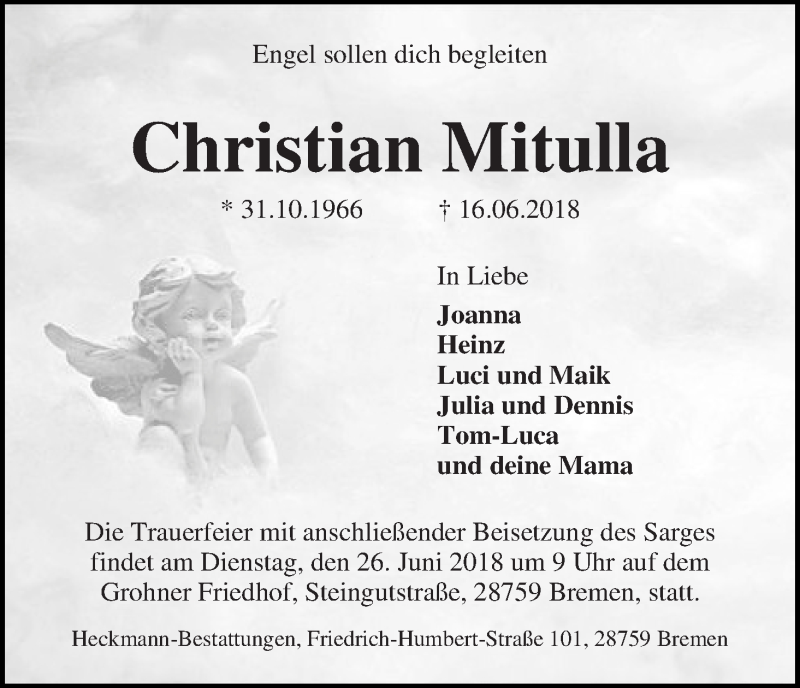 Traueranzeige von Christian Mitulla von WESER-KURIER