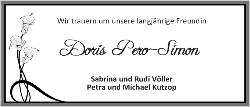 Traueranzeige von Doris Pero-Simon von WESER-KURIER