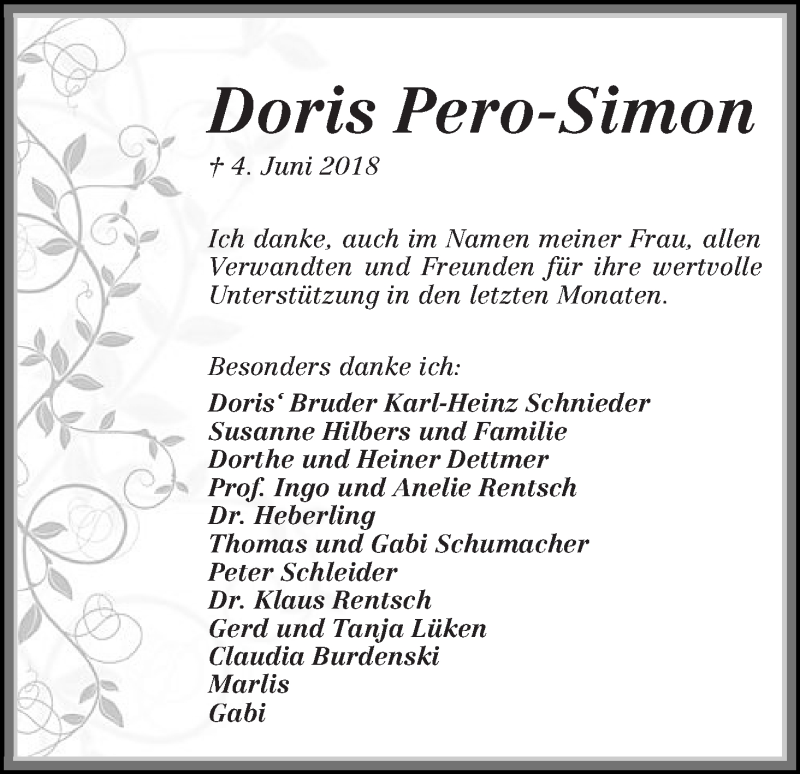 Traueranzeige von Doris Pero-Simon von WESER-KURIER