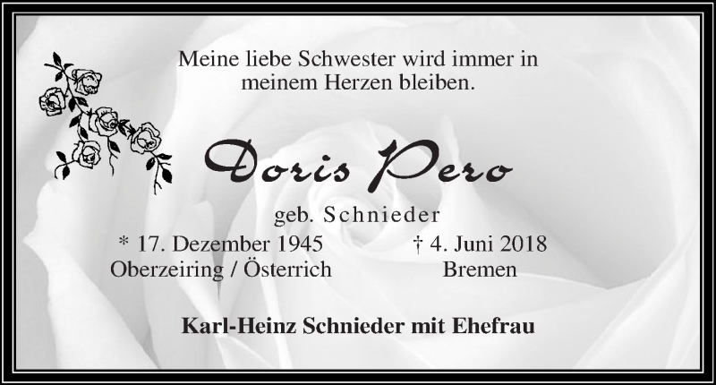 Traueranzeige von Doris Pero-Simon von WESER-KURIER