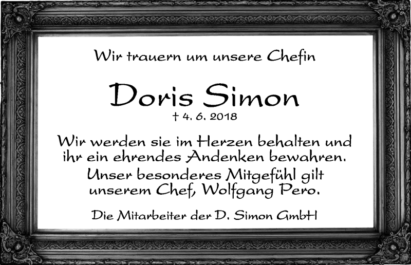 Traueranzeige von Doris Pero-Simon von WESER-KURIER