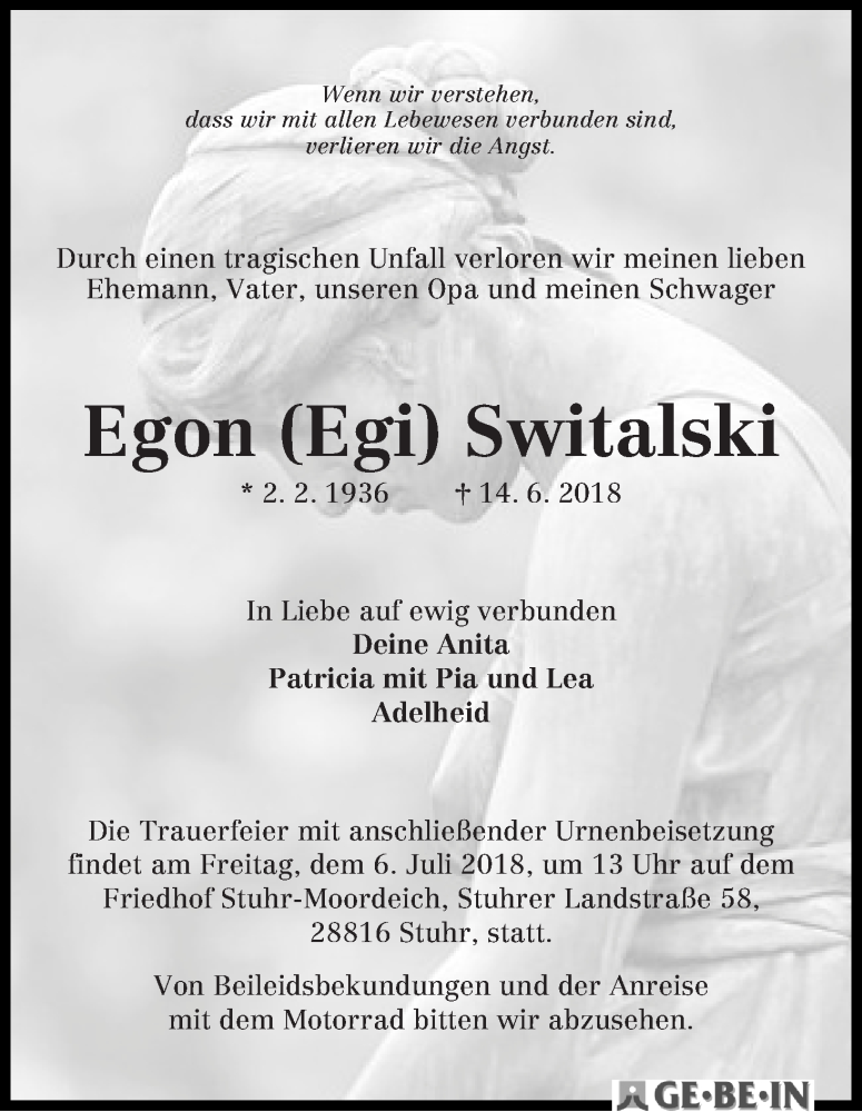 Traueranzeige von Egon (Egi) Switalski von WESER-KURIER