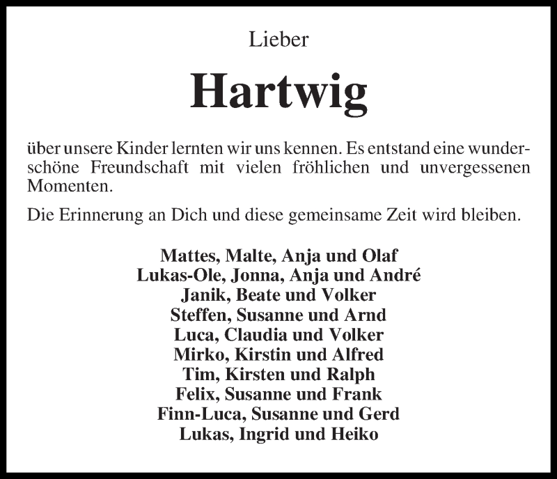 Traueranzeige von Hartwig Ehmke von WESER-KURIER
