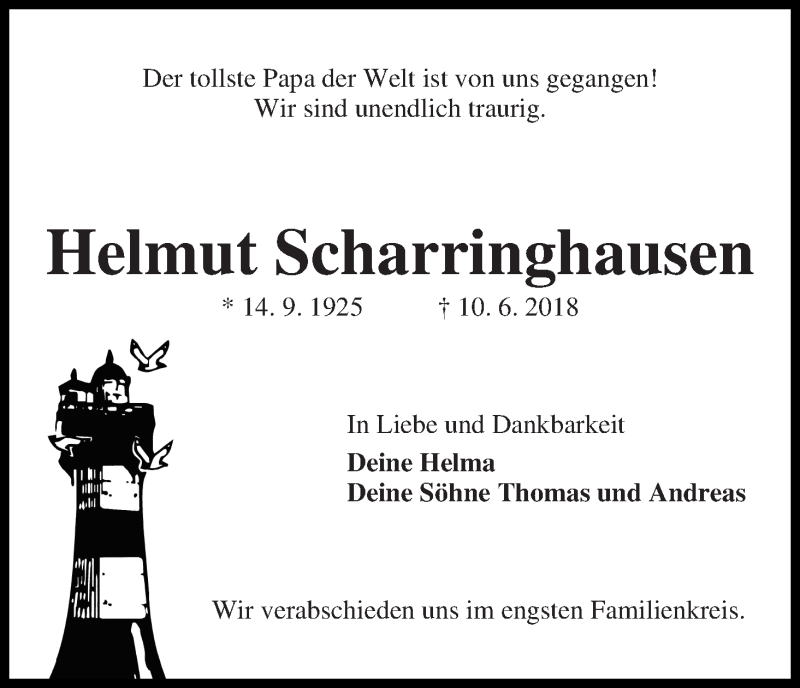 Traueranzeige von Helmut Scharringhausen von WESER-KURIER
