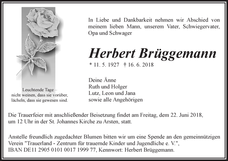 Traueranzeige von Herbert Brüggemann von WESER-KURIER