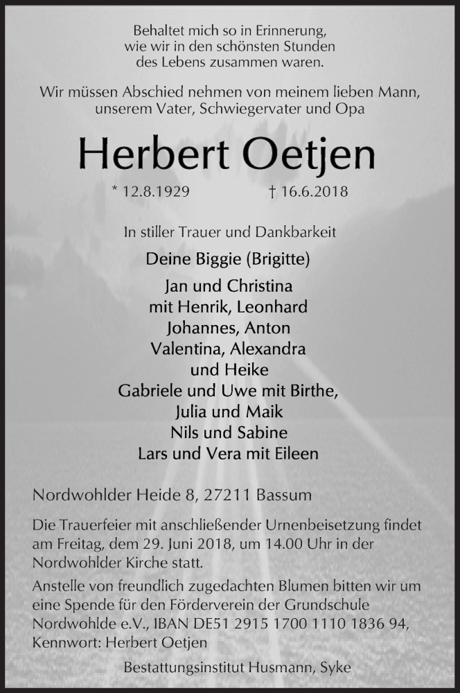 Traueranzeige von Herbert Oetjen von WESER-KURIER