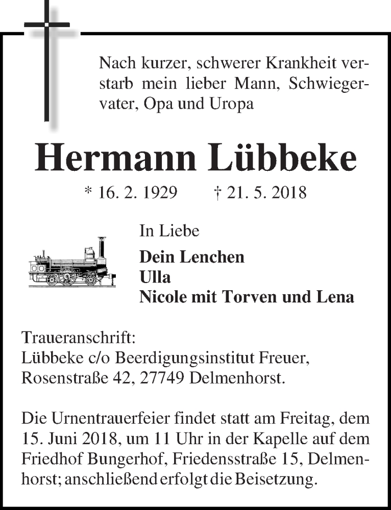 Traueranzeige von Hermann Lübbeke von WESER-KURIER