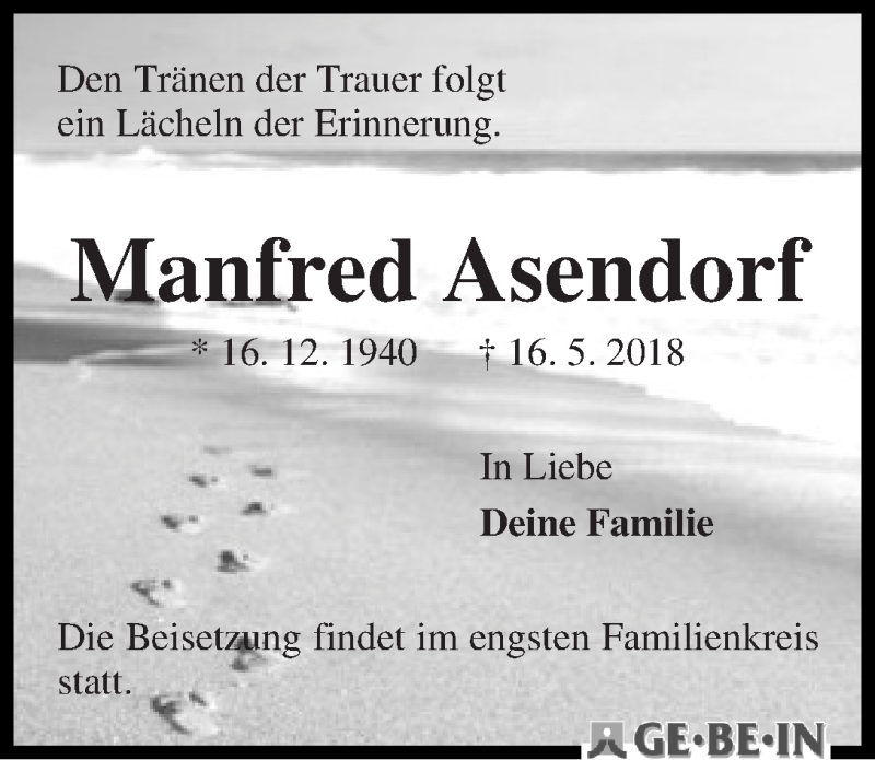 Traueranzeige von Manfred Asendorf von WESER-KURIER