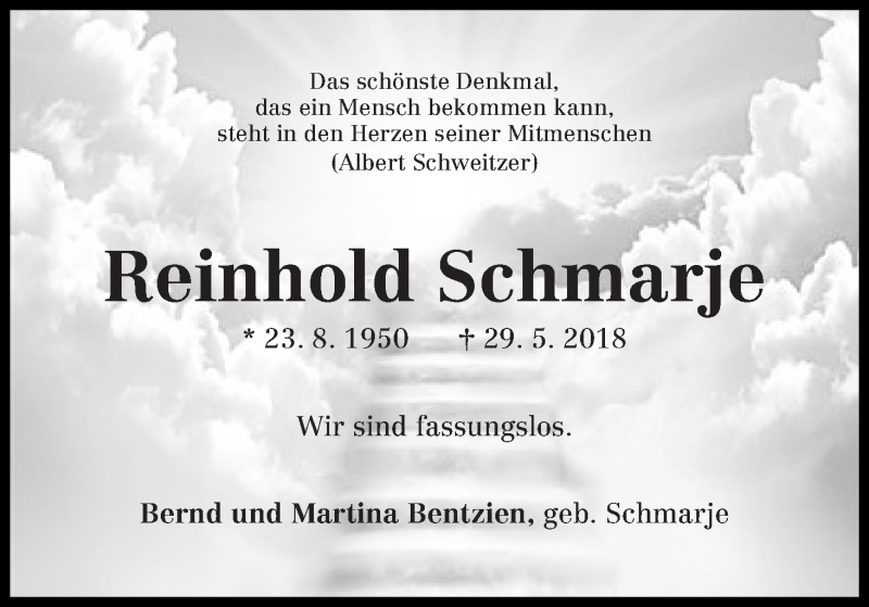 Traueranzeige von Reinhold Schmarje von WESER-KURIER