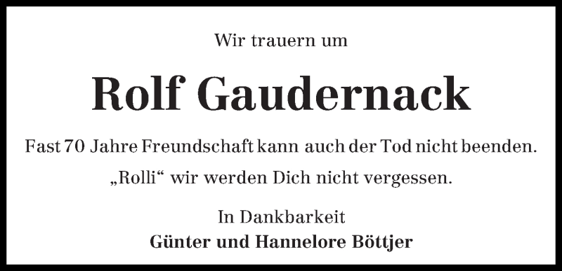 Traueranzeige von Rolf Gaudernack von Osterholzer Kreisblatt