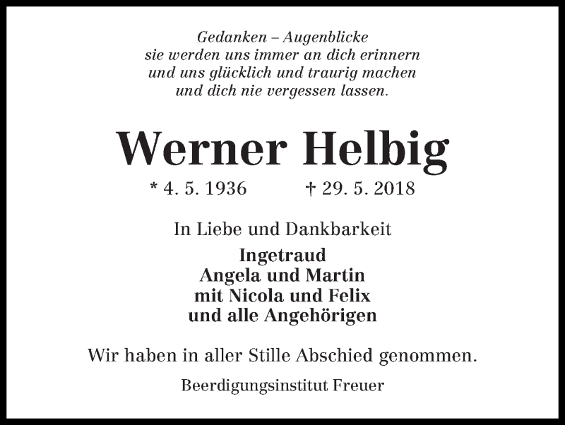 Traueranzeige von Werner Helbig von WESER-KURIER