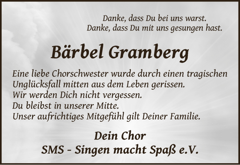 Traueranzeige von Bärbel Gramberg von WESER-KURIER