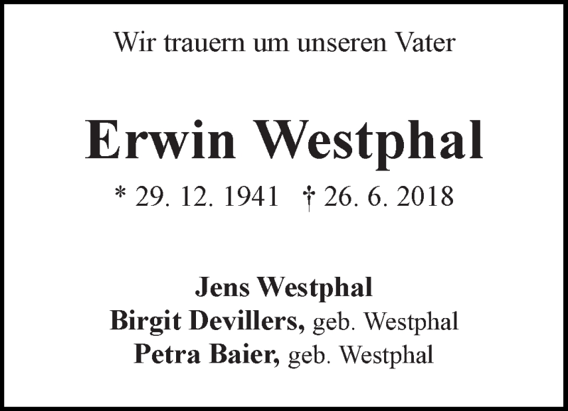 Traueranzeige von Erwin Westphal von WESER-KURIER