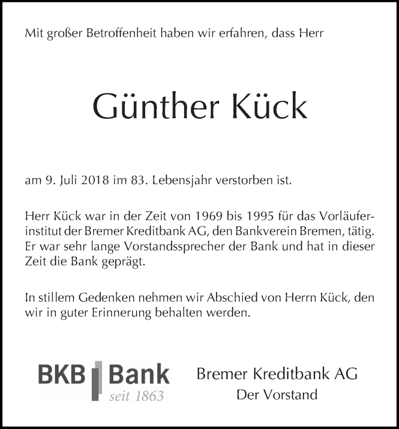 Traueranzeige von Günther Kück von WESER-KURIER