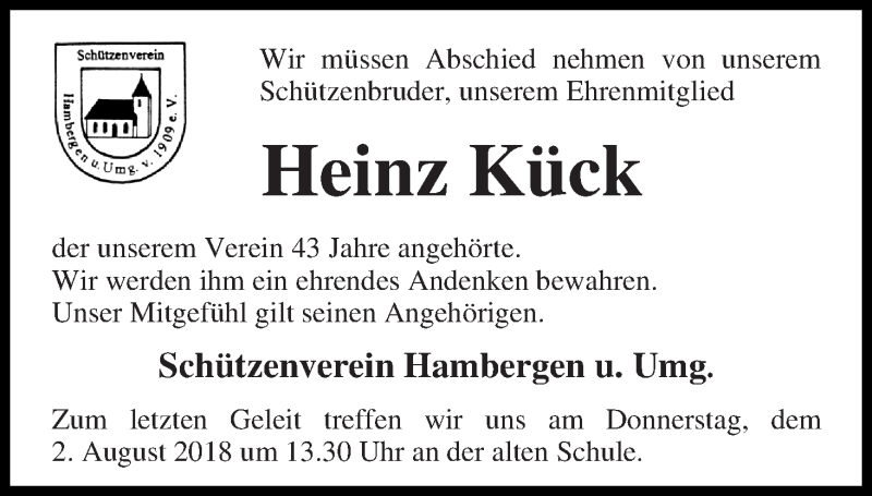 Traueranzeige von Heinz Kück von Osterholzer Kreisblatt