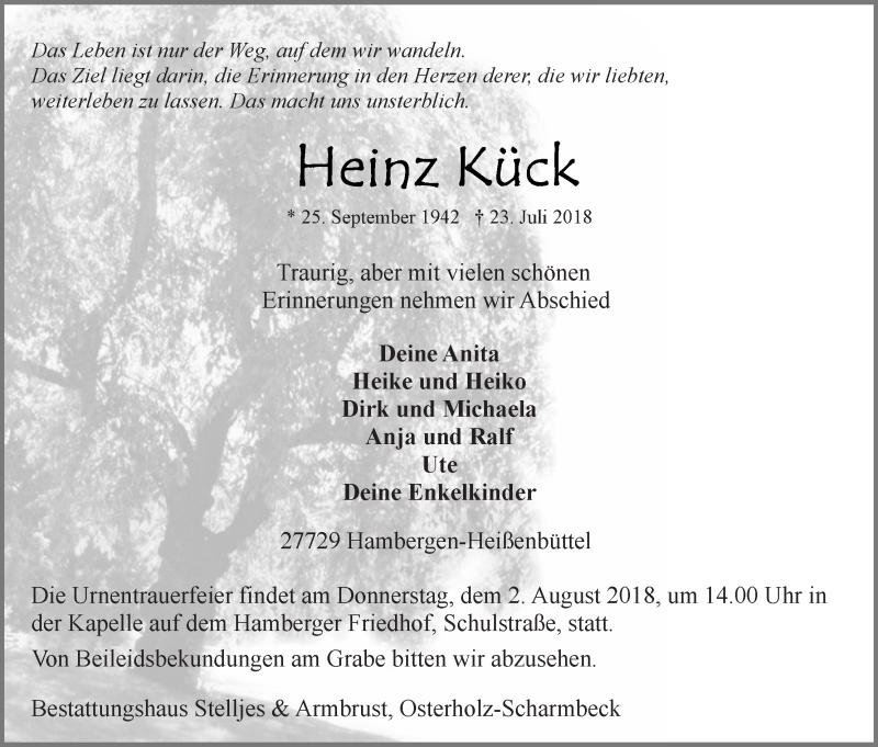 Traueranzeige von Heinz Kück von Osterholzer Kreisblatt