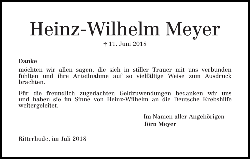 Traueranzeige von Heinz-Wilhelm Meyer von Osterholzer Kreisblatt
