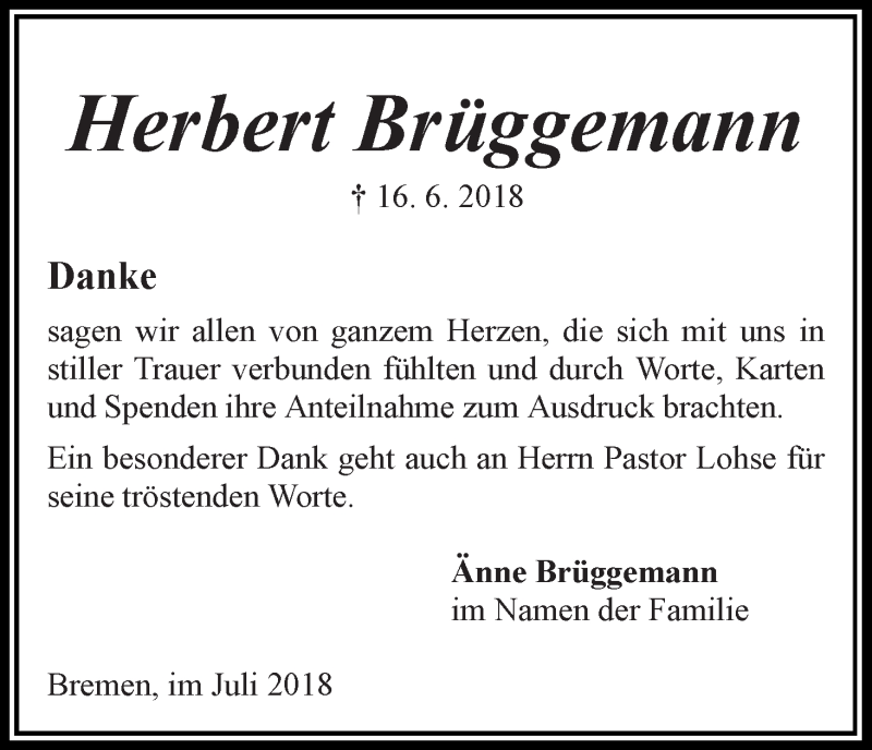 Traueranzeige von Herbert Brüggemann von WESER-KURIER