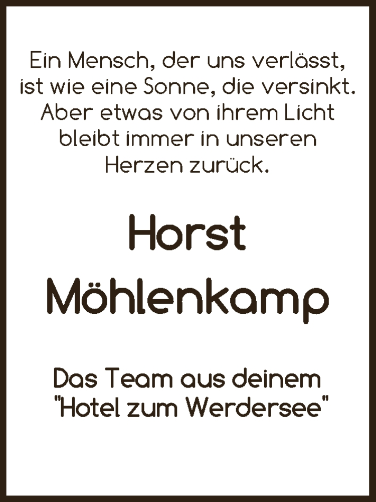 Traueranzeige von Horst Möhlenkamp von WESER-KURIER