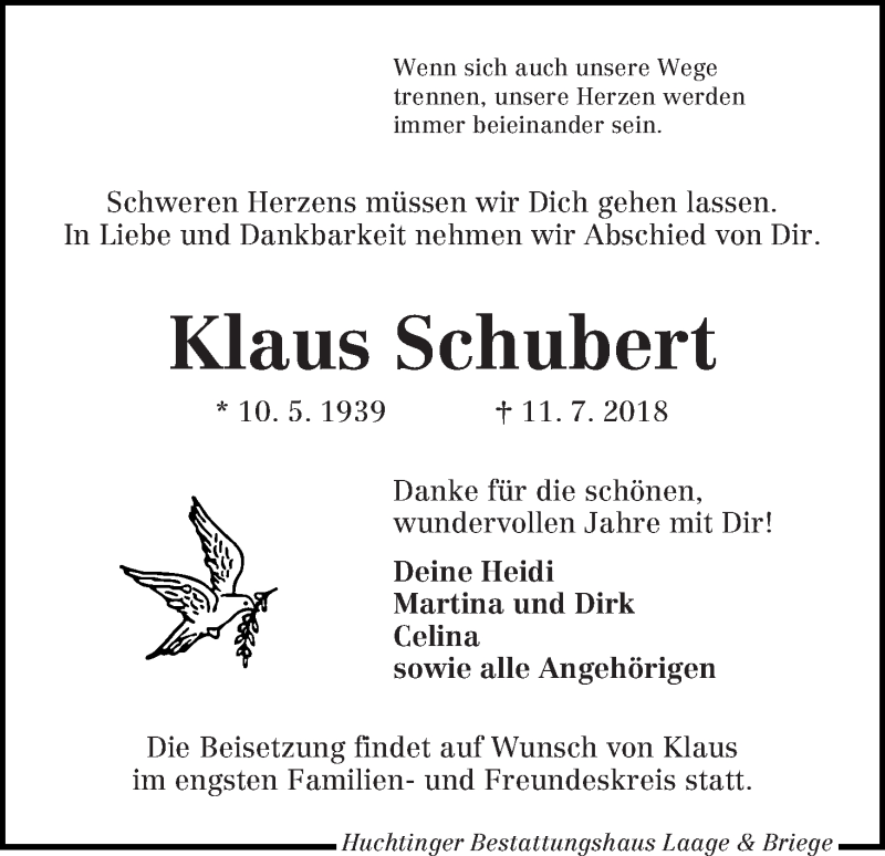 Traueranzeige von Klaus Schubert von WESER-KURIER