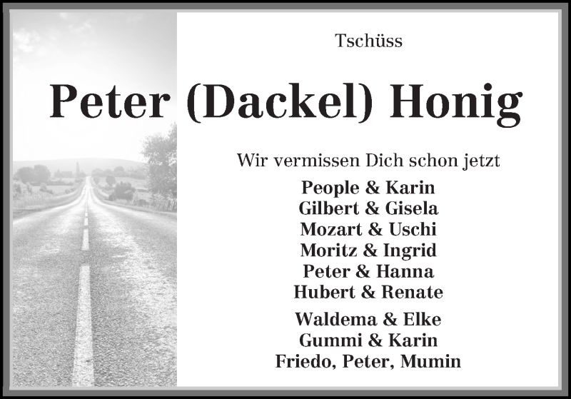 Traueranzeige von Peter (Dackel) Honig von WESER-KURIER