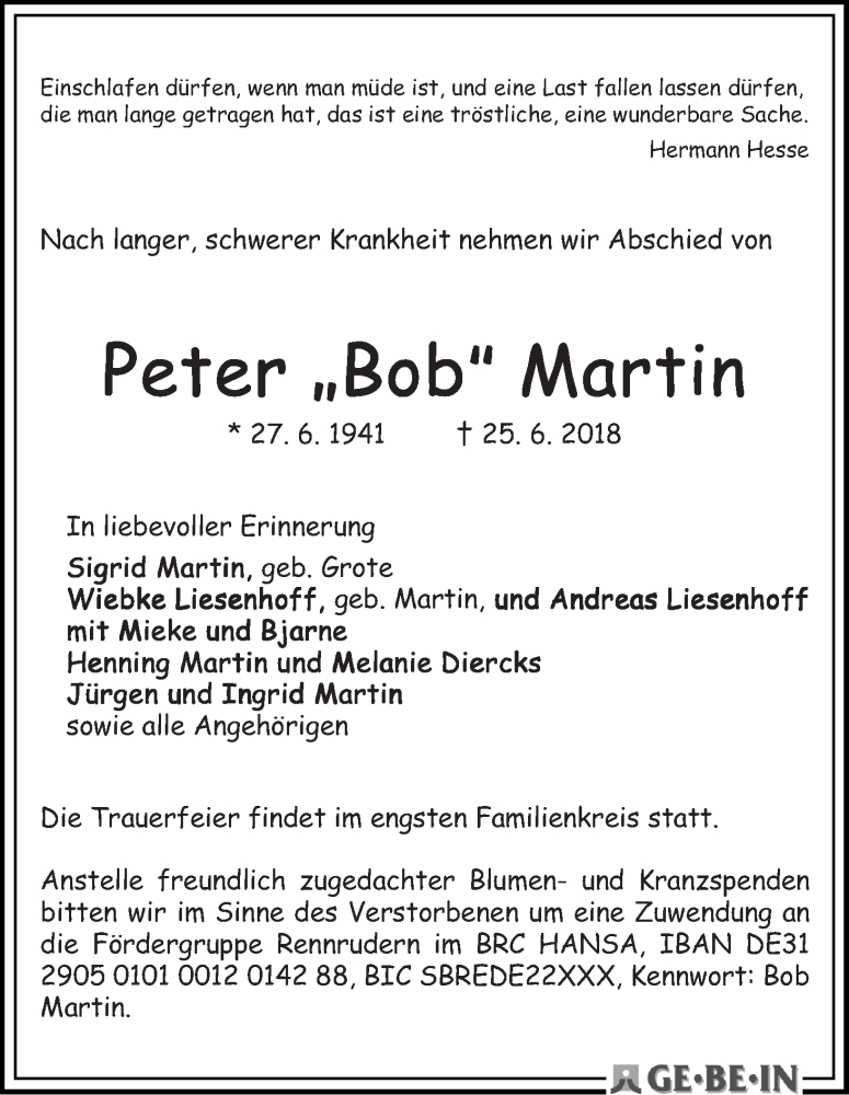 Traueranzeige von Peter 