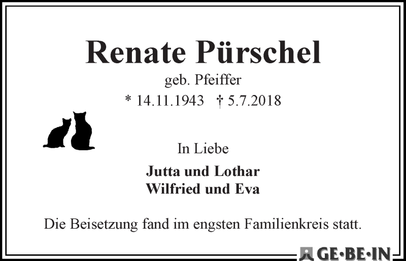 Traueranzeige von Renate Pürschel von WESER-KURIER