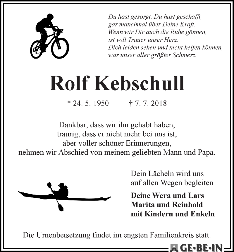 Traueranzeige von Rolf Kebschull von WESER-KURIER
