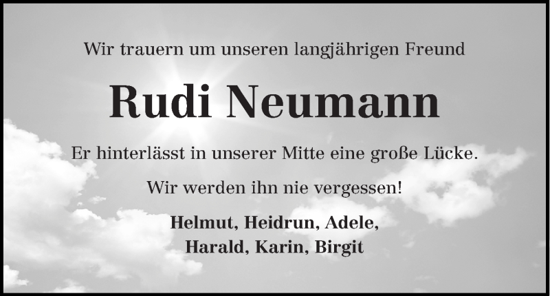 Traueranzeige von Rudi Neumann von Osterholzer Kreisblatt