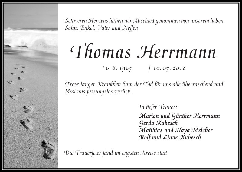 Traueranzeige von Thomas Herrmann von Die Norddeutsche
