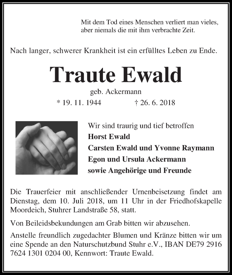 Traueranzeige von Traute Ewald von WESER-KURIER
