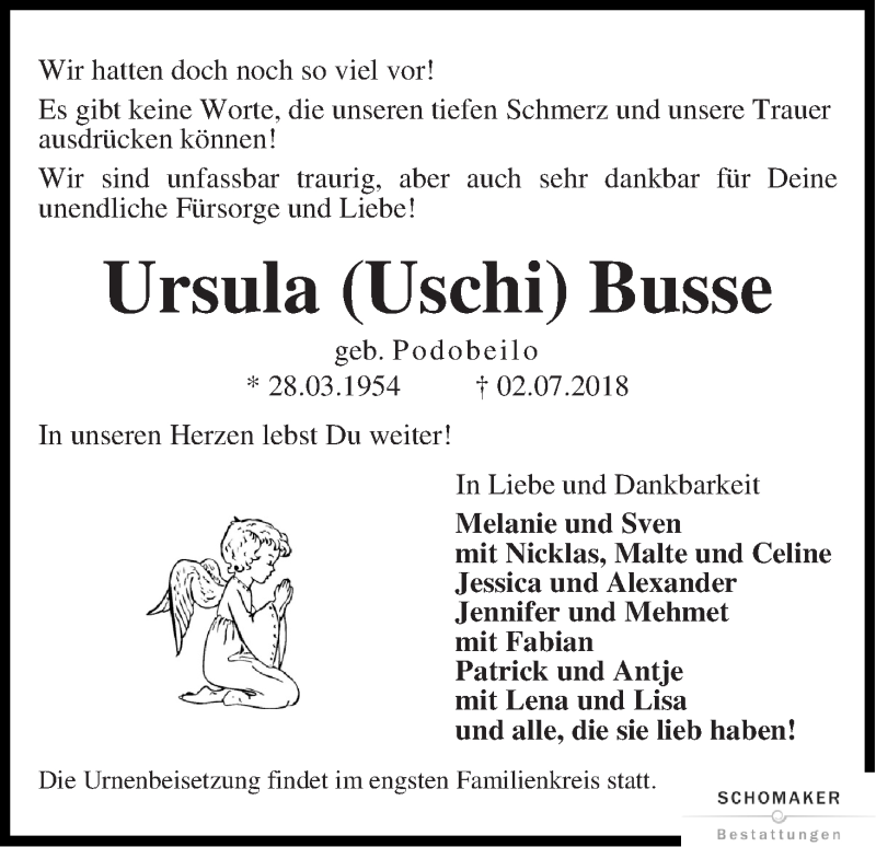 Traueranzeige von Ursula (Uschi) Busse von WESER-KURIER