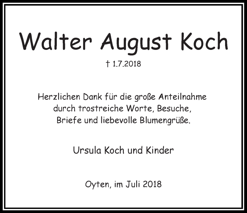 Traueranzeige von Walter August Koch von WESER-KURIER