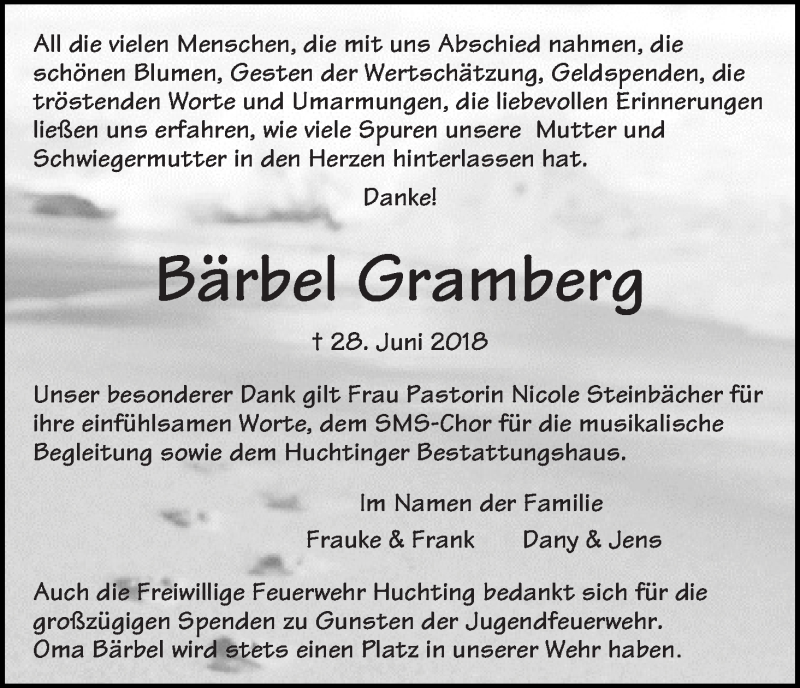 Traueranzeige von Bärbel Gramberg von WESER-KURIER
