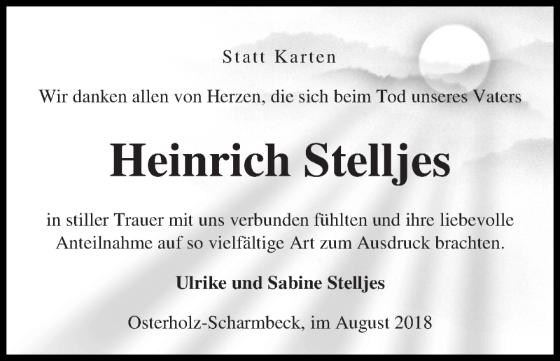 Traueranzeige von Heinrich Stelljes von Osterholzer Kreisblatt
