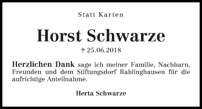 Traueranzeige von Horst Schwarze von WESER-KURIER