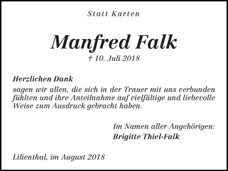 Traueranzeige von Manfred Falk von WESER-KURIER