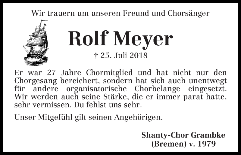 Traueranzeige von Rolf Meyer von WESER-KURIER