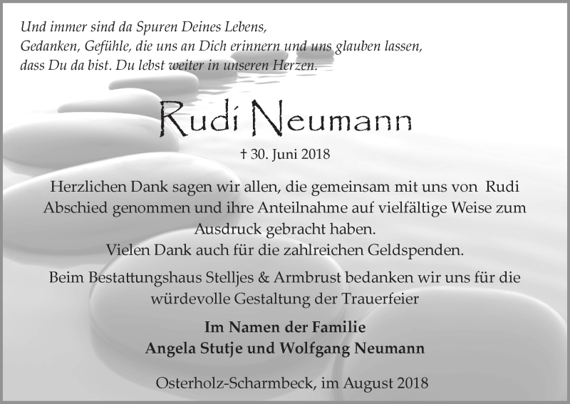 Traueranzeige von Rudi Neumann von Osterholzer Kreisblatt