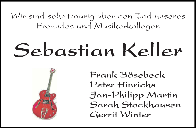 Traueranzeige von Sebastian Keller von WESER-KURIER